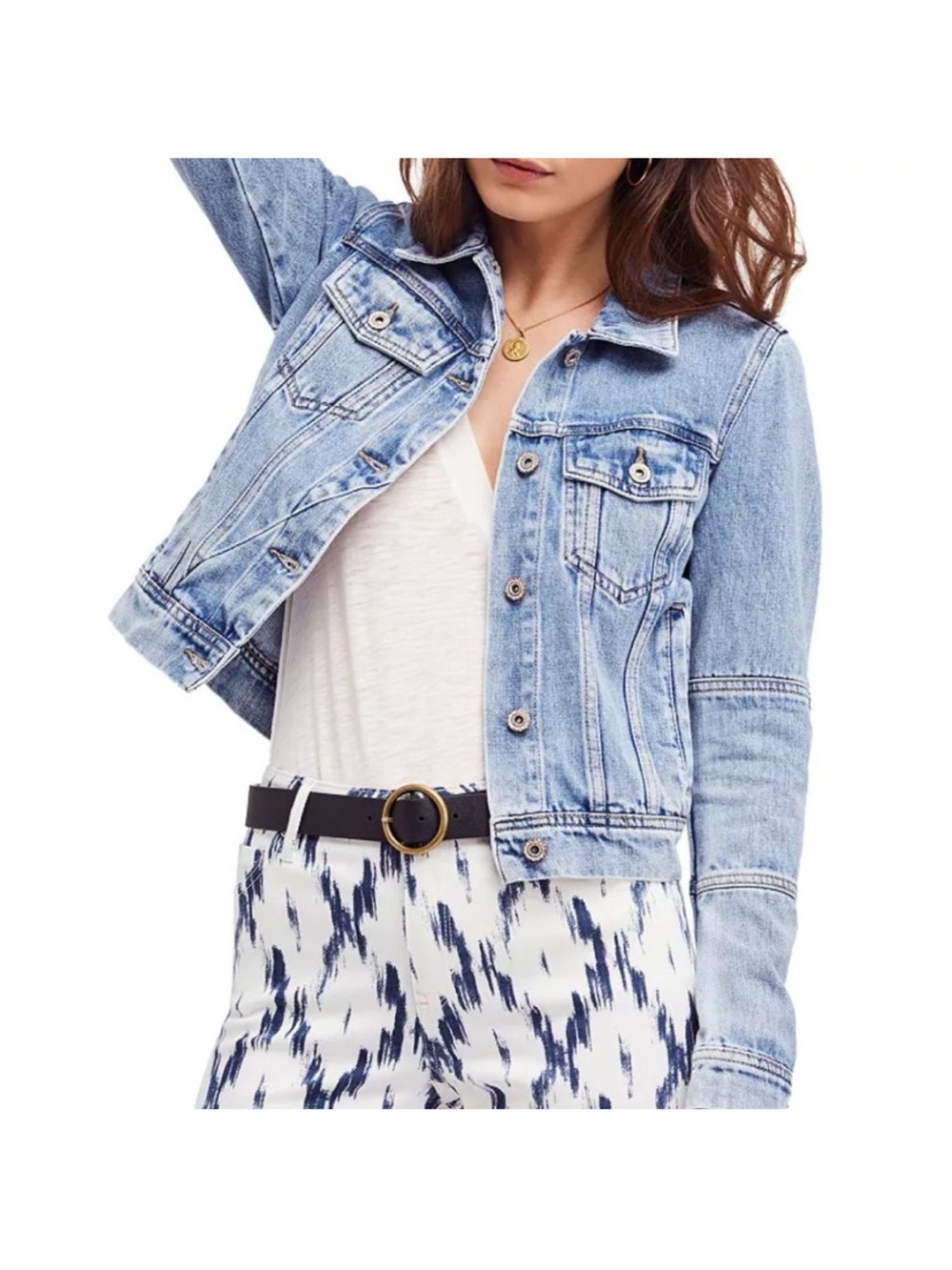 Free People Rumors Denim Jacket Women XS Light Indigo Acid Wash Jean OB809197